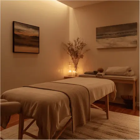 Table de massage dans un cabinet de thérapeute.